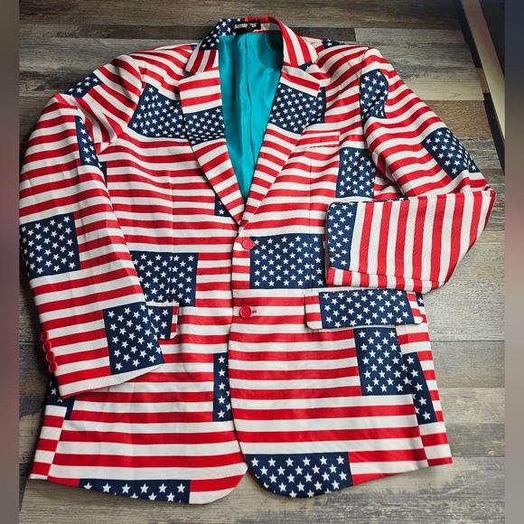 Suitmeister Men's Blazer Jacket Large 42-44 American Flag Print